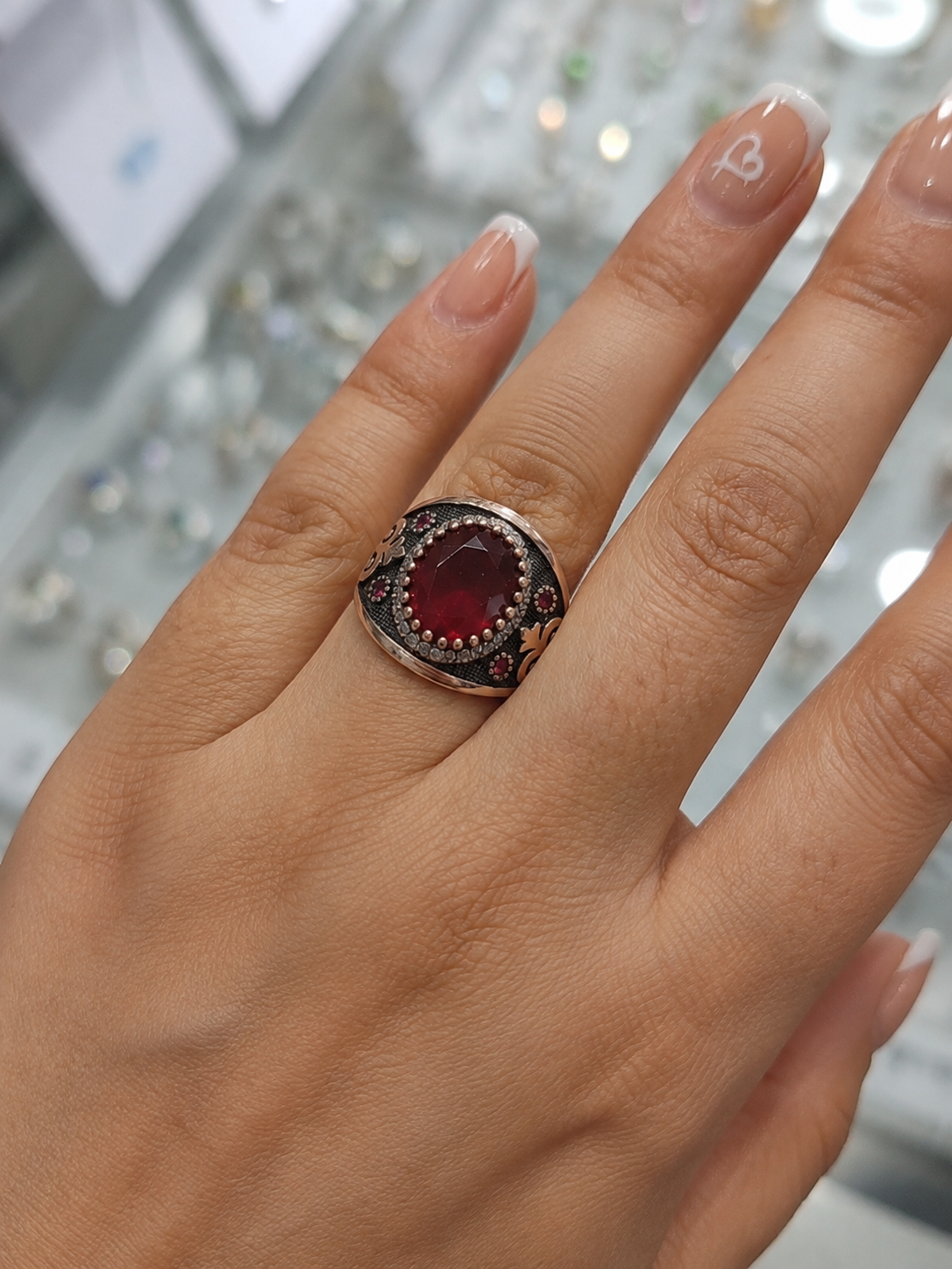 Ruby Stone Silver Ring | 925 Sterling Silver Ring | Ottoman Style Silver Ring | Handmade Turkish Jewelry