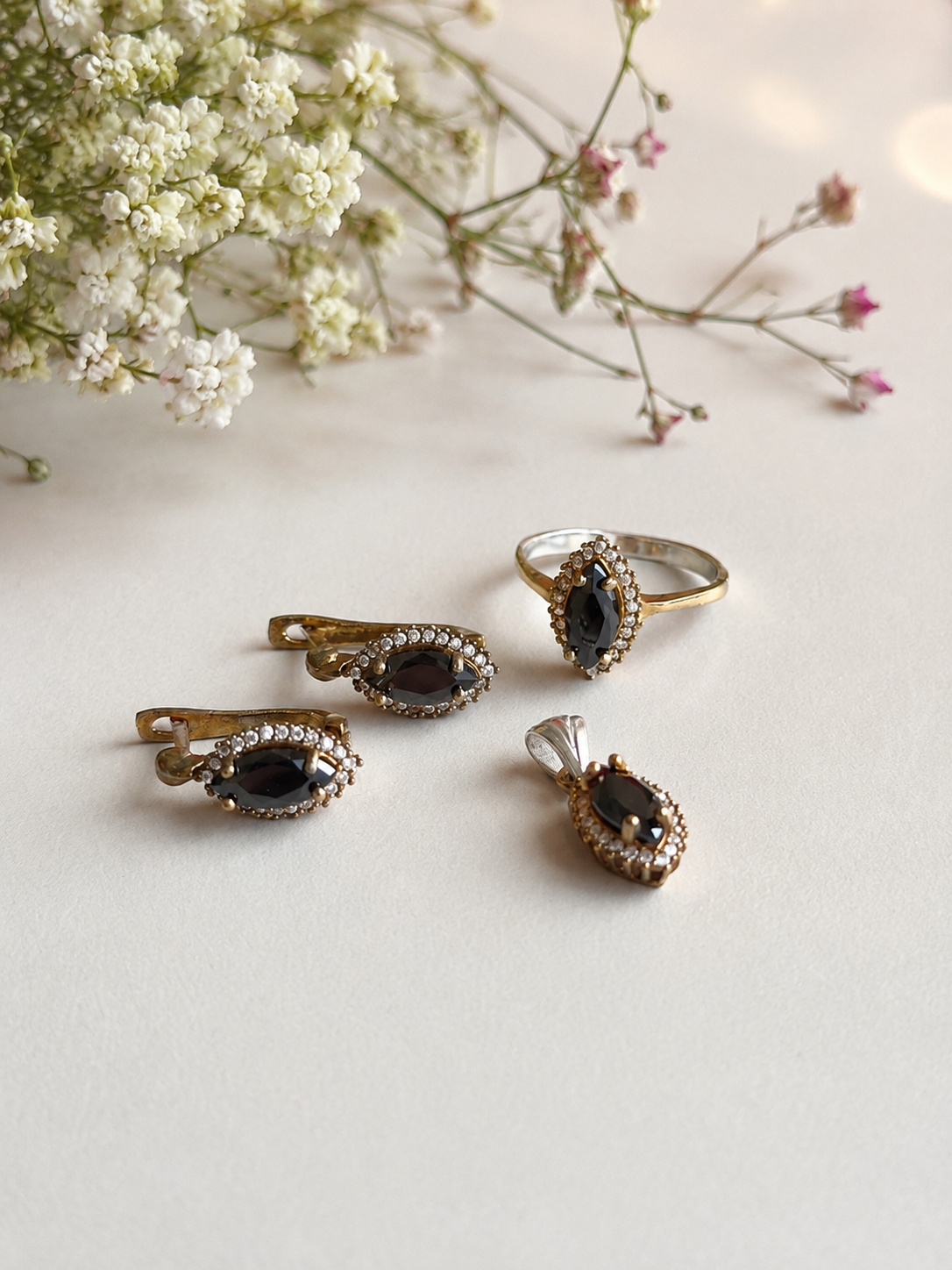 Oniks siyah gümüş set , 925 ayarlı gümüş set