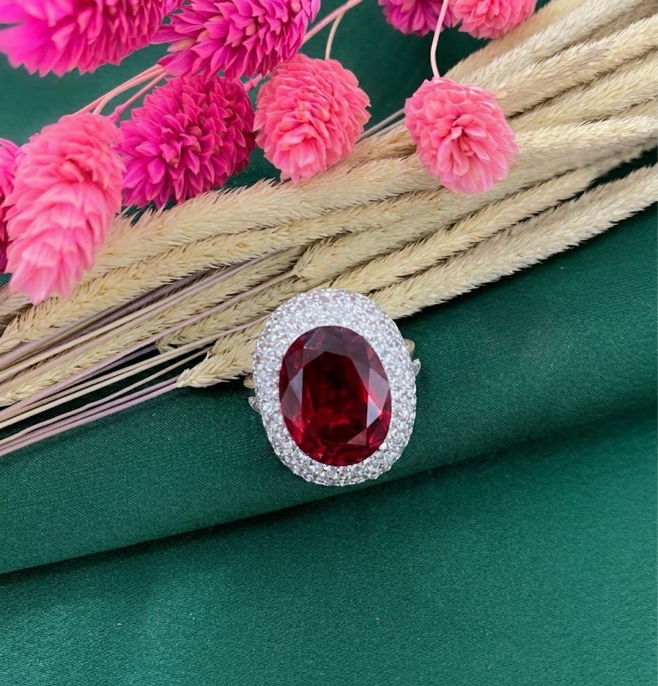 Ruby Jewelry Set, Handmade Turkish Jewelry, Women's Jewelry Set, Ring, Earrings & Pendant, 925 Sterling Silver Set