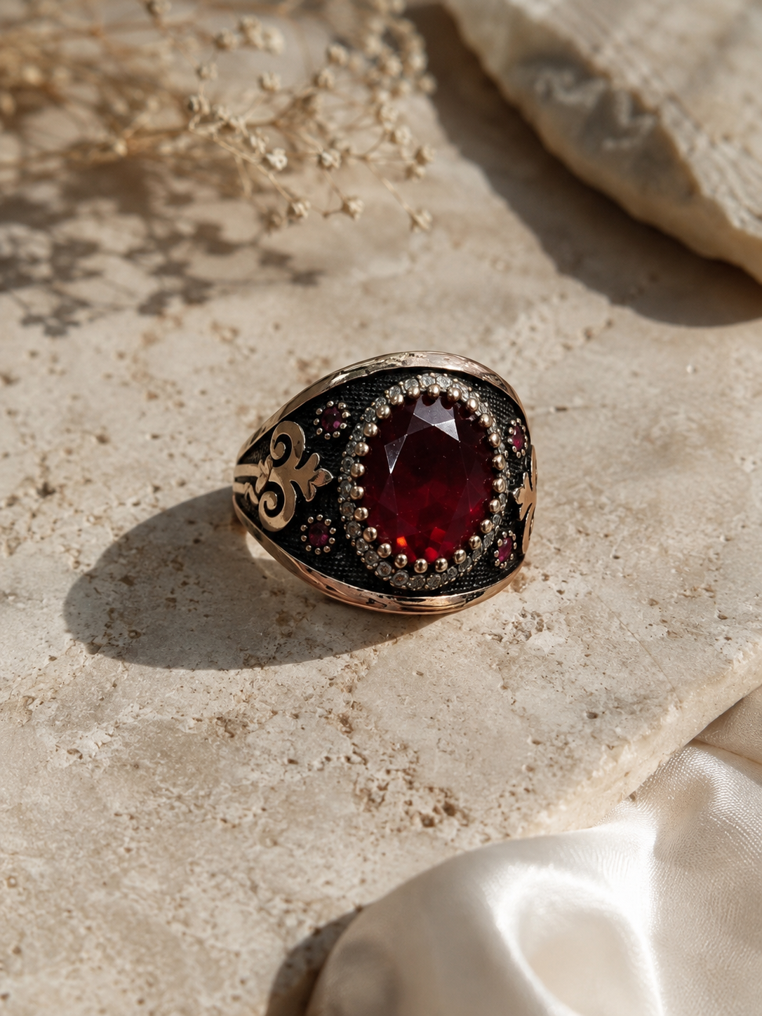 Ruby Stone Silver Ring | 925 Sterling Silver Ring | Ottoman Style Silver Ring | Handmade Turkish Jewelry